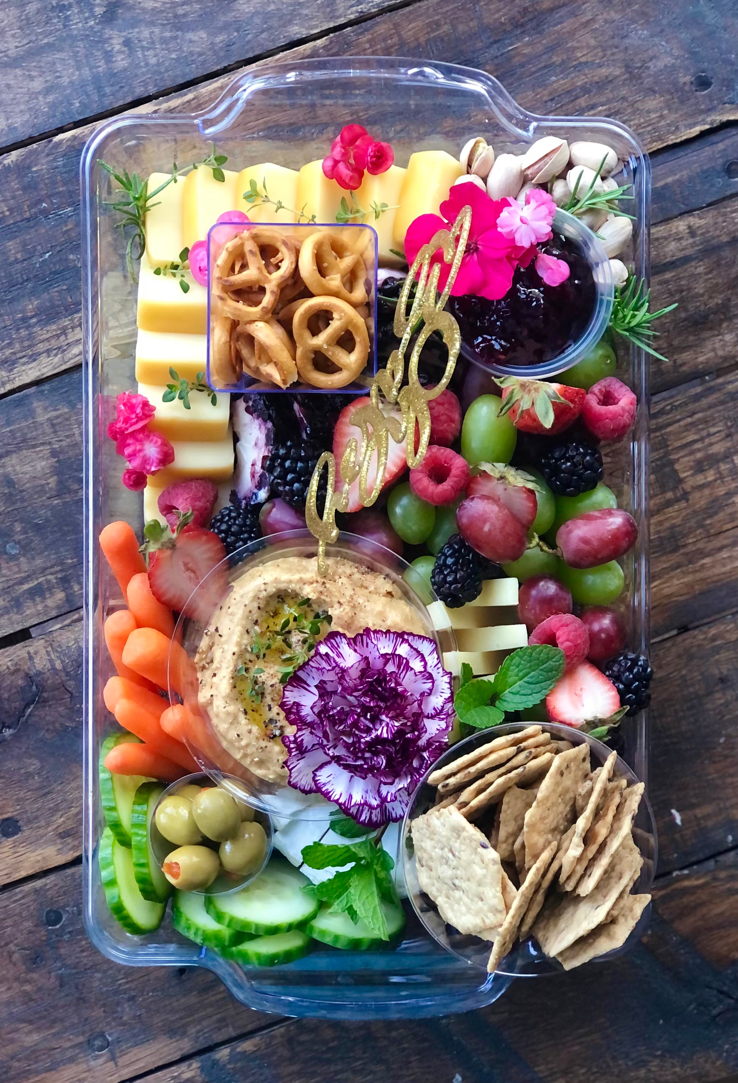 Vegetarian Graze platter with fruit, veggies, select cheeses, spreads and crackers