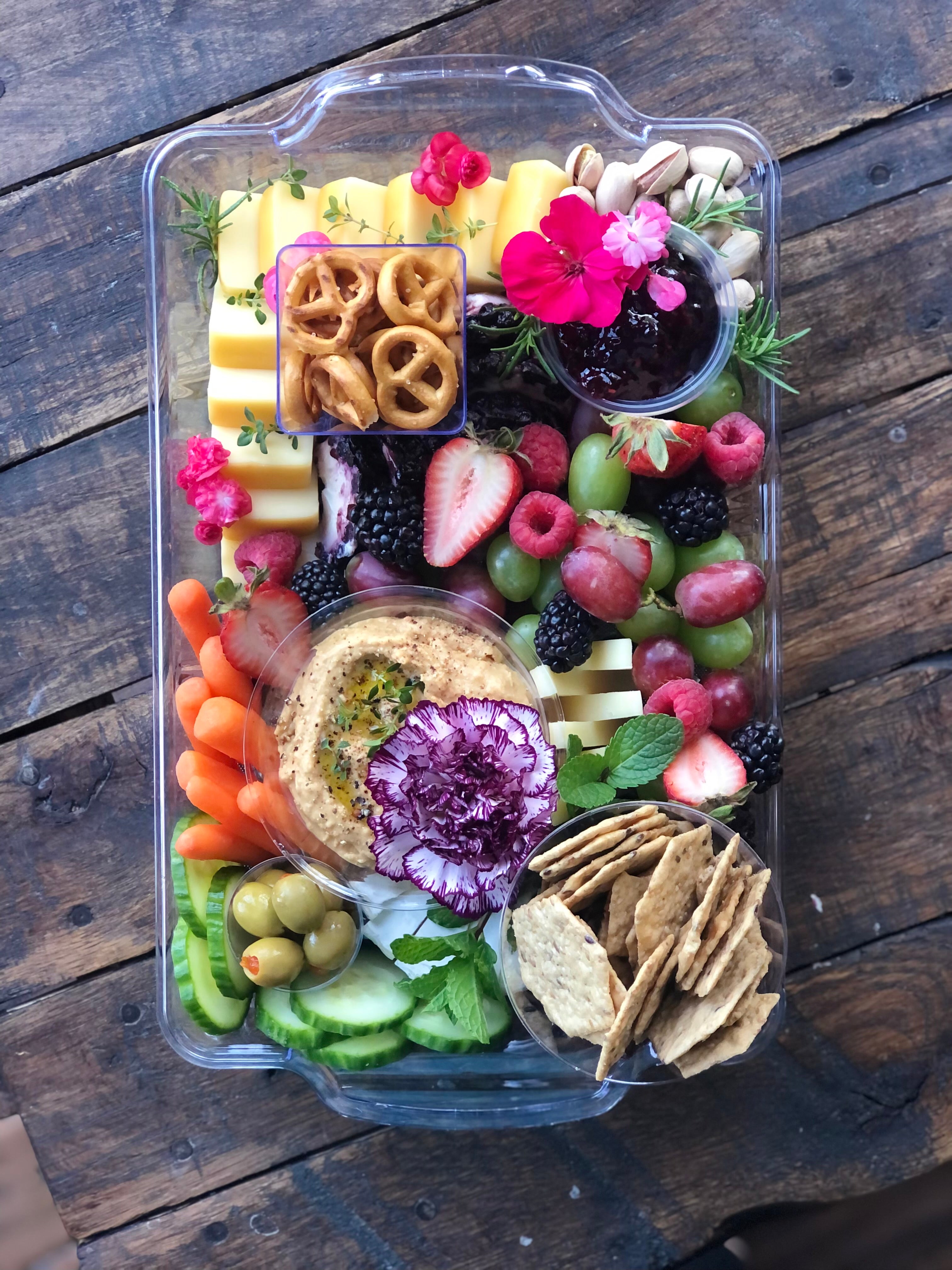 Vegetarian Graze platter with fruit, veggies, select cheeses, spreads and crackers