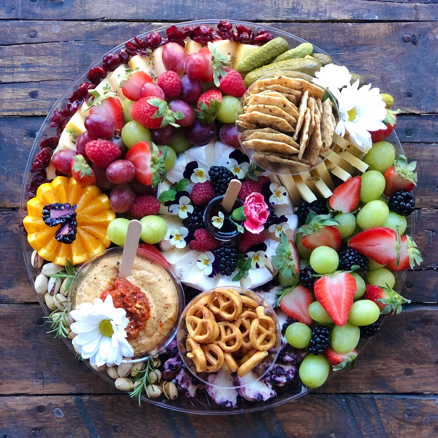 Vegetarian Graze platter with fruit, veggies, select cheeses, spreads and crackers