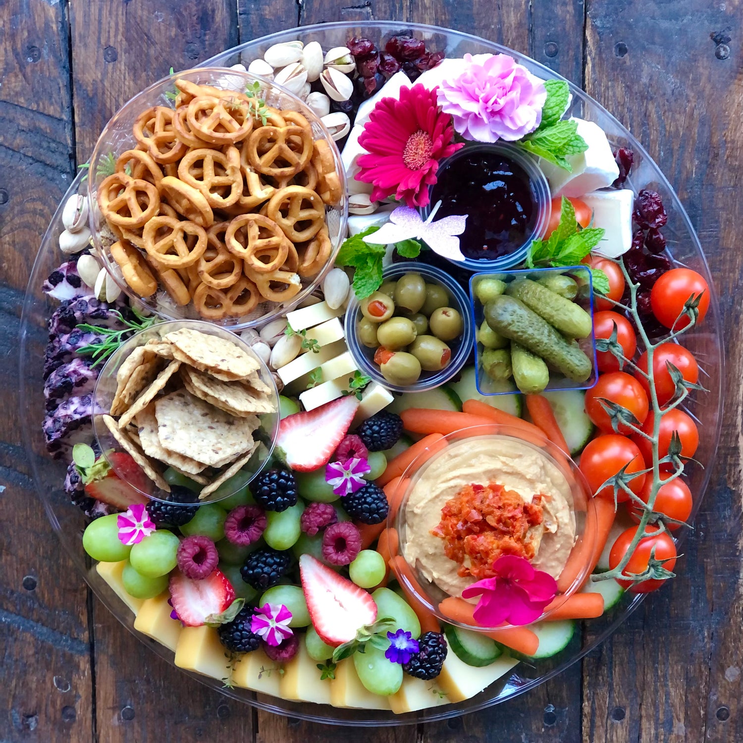 Vegetarian Graze platter with fruit, veggies, select cheeses, spreads and crackers