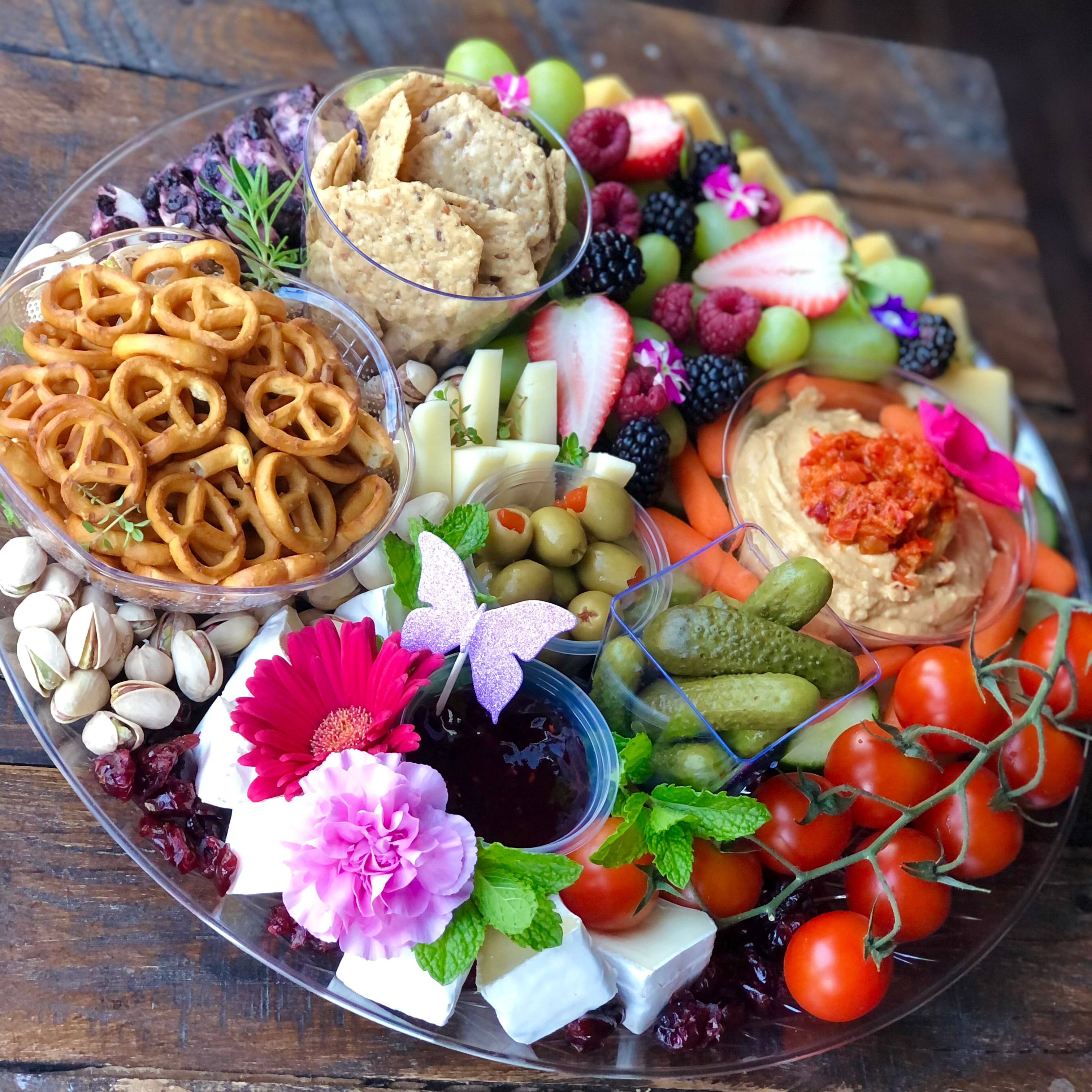 Vegetarian Graze platter with fruit, veggies, select cheeses, spreads and crackers